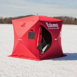 Eskimo QuickFish 3 Portable 3-Person Spacious Pop Up Ice Fishing Shanty Shack Hub Tent With Ice Anchors And Backpack Storage Bag, Red (2 Pack) -Camping Equipment Series GUEST 6c9ef6dc 55e4 483f b350 953fec27d85f