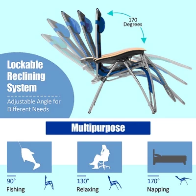 Costway 2PCS Folding Zero Gravity Chair Padded Lounge Chair W/ Beech Armrests Turquoise/Blue/Grey 3 Costway 2PCS Folding Zero Gravity Chair Padded Lounge Chair W/ Beech Armrests Turquoise/Blue/Grey - Image 3