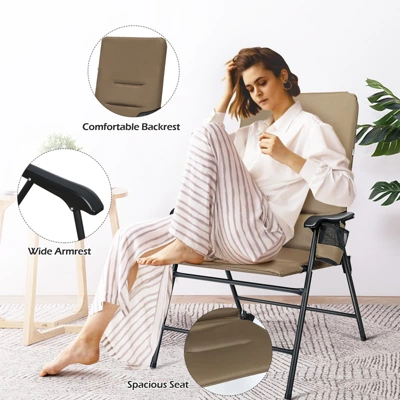 Tangkula Outdoor Folding Chair Collapsible Enlarged Chair With Cup Holder Grey/Brown 2 Tangkula Outdoor Folding Chair Collapsible Enlarged Chair With Cup Holder Grey/Brown - Image 2