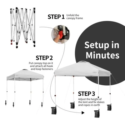 Tangkula 6.6’ X 6.6’ Pop-up Canopy Tent Outdoor Camping Sun Shelter W/ Portable Roller Bag & 4 Weight Bags Blue/ White/ Grey 8 Tangkula 6.6’ X 6.6’ Pop-up Canopy Tent Outdoor Camping Sun Shelter W/ Portable Roller Bag & 4 Weight Bags Blue/ White/ Grey - Image 8