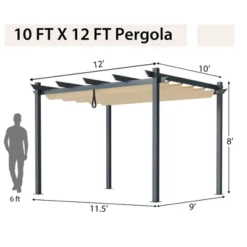 Costway 10x12ft Outdoor Aluminum Retractable Pergola Canopy Shelter Grape Trellis Beige/Gray -Camping Equipment Series GUEST 739aaa3b 860c 41ef a753 c6e74315ed9f