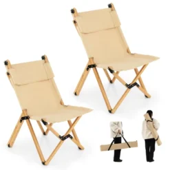 Tangkula 1PC/2PCS Folding Camping Chair Bamboo Wood Beach Chair With Breathable Canvas 2-Level Adjustable Backrest Portable Folding Chair With Carrying Bag -Camping Equipment Series GUEST 74c2969e af15 4c51 8549 9ce669dab3ea