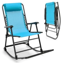 Costway Patio Camping Rocking Chair Folding Rocker Footrest Lightweight Outdoor RedNavyBeigeGreyBlue -Camping Equipment Series GUEST 76b72353 dbf1 4d98 9c58 e10172876167