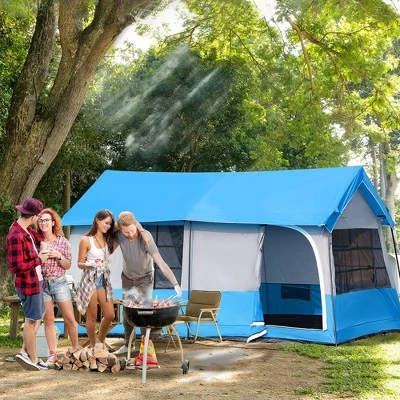 Outsunny 8-10 Man Camping Tent With Weatherproof Rain Cover, Double Layer Backpacking Family Shelter With Mesh Windows, Zipper Door, Portable Carry Bag For Hiking 2 Outsunny 8-10 Man Camping Tent With Weatherproof Rain Cover, Double Layer Backpacking Family Shelter With Mesh Windows, Zipper Door, Portable Carry Bag For Hiking - Image 2