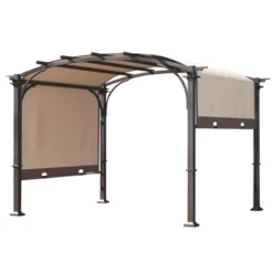 Sunjoy 9 X 11 Foot Arched Pergola Cover Outdoor Roof Shaded Canopy Tent With Steel Frame For Backyard Patios, Decks, And Gardens, Brown And Black