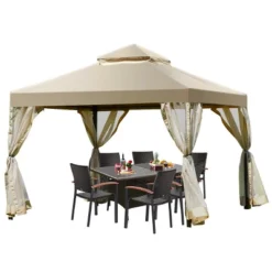 Costway Outdoor 2-Tier 10'x10' Gazebo Canopy Shelter Awning Tent Patio Garden Screw-free Structure Brown -Camping Equipment Series GUEST 7fd30636 3240 4781 bc3a 361260da7efd
