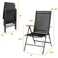 Costway Set Of 2 Patio Folding Chair Recliner Adjustable Black -Camping Equipment Series GUEST 80027f24 4260 4141 9e04 08744ca58b0a