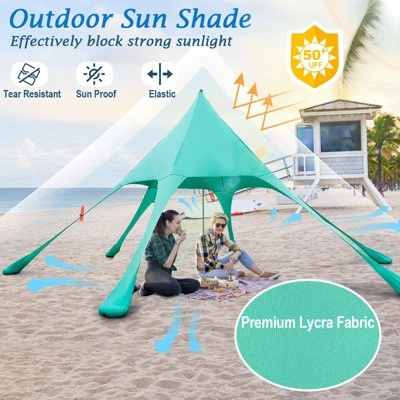 Tangkula 20 X 20 FT Beach Tent Beach Canopy W/ UPF50+ Sun Protection Carrying Bag & Sand Shovel Aluminum Pole & 6 Ground Stakes Blue/Green 3 Tangkula 20 X 20 FT Beach Tent Beach Canopy W/ UPF50+ Sun Protection Carrying Bag & Sand Shovel Aluminum Pole & 6 Ground Stakes Blue/Green - Image 3