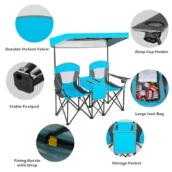 Costway Portable Folding Camping Canopy Chairs W/ Cup Holder Cooler Outdoor Blue -Camping Equipment Series GUEST 81fe477a b729 4b29 907c 02b7d1e9ade2