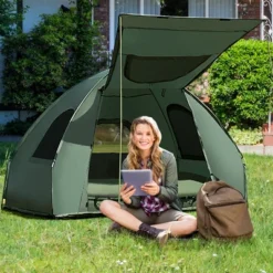 Tangkula 1-Person Folding Camping Tent Cot Portable Pop-Up Tent W/Sleeping Bag & Air Mattress For Outdoor -Camping Equipment Series GUEST 843d9fa5 e007 4d10 a9b3 5dc68bcf4563