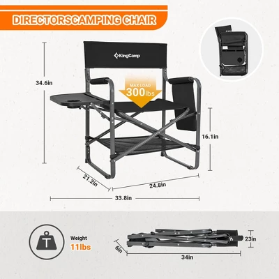 KingCamp Padded Outdoor Folding Director Chair With Side Table, Integrated Cupholder, And Pockets For Camping, Sporting Events, And Picnics, Black 4 KingCamp Padded Outdoor Folding Director Chair With Side Table, Integrated Cupholder, And Pockets For Camping, Sporting Events, And Picnics, Black - Image 4