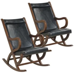 Costway Set Of 2 Rocking Chair With PU Cushion Modern Rocker W/ Rubber Wood Frame BlackRed -Camping Equipment Series GUEST 85f09865 6d0e 43d1 ba31 0be3150bb26d