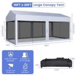 Costway 10x20ft Pop-Up Canopy Party Tent Sidewalls Portable Garage Car Shelter Wheeled
