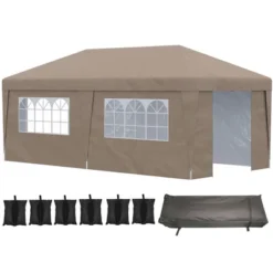 Outsunny 19' X 10' Large Party Tent, Height Adjustable Pop Up Canopy With Weight Bags And Wheeled Carry Bag -Camping Equipment Series GUEST 89b022ba a9d3 4f63 ab1d 1d0ed882cab0