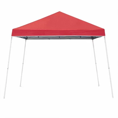 Z-Shade Angled Leg Canopy Tent With Push Button Locking System And 4 Pack Of 5 Pound Plastic Concrete Filled Leg Weight Plates, Red 1 Z-Shade Angled Leg Canopy Tent With Push Button Locking System And 4 Pack Of 5 Pound Plastic Concrete Filled Leg Weight Plates, Red