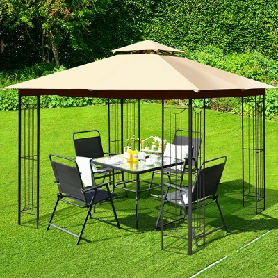 Costway 10' X 10' Patio Canopy Gazebo Outdoor 2-Tier Steel Tent Heavy-Duty L-Shaped 1 Costway 10' X 10' Patio Canopy Gazebo Outdoor 2-Tier Steel Tent Heavy-Duty L-Shaped