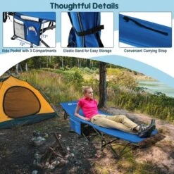 Costway Wide Foldable Camping Cot Heavy-Duty Steel Indoor & Outdoor Sleeping Cot Blue/Grey//Green/Black -Camping Equipment Series GUEST 8dda8661 8e11 4cea a519 7d913c78542e