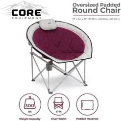 Core Equipment Oversized Padded Round Saucer Moon Outdoor Camping Folding Chair With Headrest, Wine -Camping Equipment Series GUEST 8f194842 353b 4469 b97f d9964da1288a