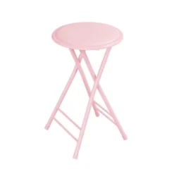 Hastings Home 24-Inch Heavy-Duty Folding Round Stool With 300-lb Weight Capacity, Pink -Camping Equipment Series GUEST 8f29e0a8 45a8 4c80 b7ea fe3733fe8507