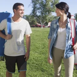 Kelsyus Premium Portable Camping Folding Outdoor Lawn Chair W/50+ UPF Canopy, Cup Holder, & Carry Strap, For Sports, Beach, Lake, Blue & Gray (2 Pack) -Camping Equipment Series GUEST 904ab576 411f 4201 ae6f f7be156d7b69