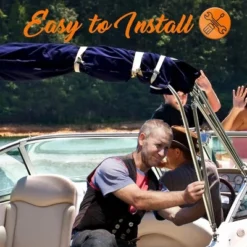 SereneLife 4 Bow 85-90 Inch Bimini UV Resistant Waterproof Top Boat Cover With 1 Inch Double Walled Aluminum Frame Tube And Windproof Straps, Blue