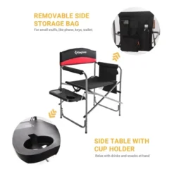 KingCamp Padded Outdoor Director Chair With Side Table, Integrated Cupholder, And Pockets For Camping, Sporting Events, Or Picnics, Black/Red (2 Pack) -Camping Equipment Series GUEST 91a0494c 5d2b 45e8 8616 a4338f74a89d
