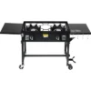 Barton 58,000 BTU Outdoor Double Burner Stove Camping Propane Folding Cook Cooking Station Stand BBQ Grill, Black