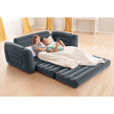 Intex Queen Size Inflatable Pull-Out Sofa Bed Sleep Away Futon Couch, Dark Gray 4 Intex Queen Size Inflatable Pull-Out Sofa Bed Sleep Away Futon Couch, Dark Gray - Image 4