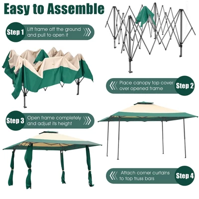 Costway 13'x13' Gazebo Canopy Shelter Awning Tent Patio Garden Green 6 Costway 13'x13' Gazebo Canopy Shelter Awning Tent Patio Garden Green - Image 6