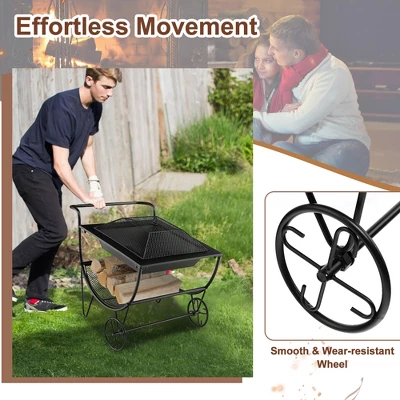 Costway Outdoor Wood Burning Fire Pit Steel Patio Stove W/ Log Storage Rack & Wheels 8 Costway Outdoor Wood Burning Fire Pit Steel Patio Stove W/ Log Storage Rack & Wheels - Image 8