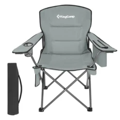 KingCamp Padded Folding Lounge Chairs With Built-In Cupholder, Insulated Cooler Sleeve, And Side Storage Pocket For Indoor & Outdoors, Grey (2 Pack)