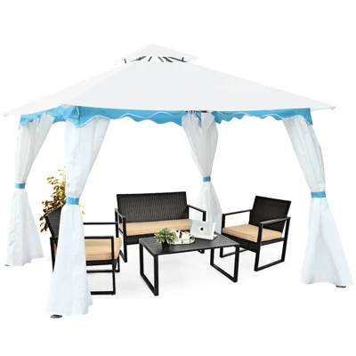 Tangkula 2 Tier 10'x10'Patio Steel Gazebo Outdoor Canopy Tent Steel Frame Shelter Awning W/Side Walls For Patio Yard Garden 3 Tangkula 2 Tier 10'x10'Patio Steel Gazebo Outdoor Canopy Tent Steel Frame Shelter Awning W/Side Walls For Patio Yard Garden - Image 3