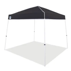 Z-Shade Angled Leg Canopy Tent With Push Button Locking System And 4 Pack Of 5 Pound Plastic Concrete Filled Leg Weight Plates, Black