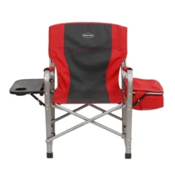 Kamp-Rite Portable Folding Director's Chair With Side Table, Cup Holder, And Cooler For Camping, Tailgating, And Sports, 350 LB Capacity, Red & Black