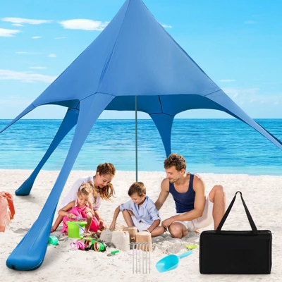 Tangkula 20 X 20 FT Beach Tent Beach Canopy W/ UPF50+ Sun Protection Carrying Bag & Sand Shovel Aluminum Pole & 6 Ground Stakes Blue/Green 10 Tangkula 20 X 20 FT Beach Tent Beach Canopy W/ UPF50+ Sun Protection Carrying Bag & Sand Shovel Aluminum Pole & 6 Ground Stakes Blue/Green - Image 10