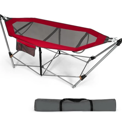 Costway Folding Hammock Indoor & Outdoor Hammock With Side Pocket & Iron Stand 13 Costway Folding Hammock Indoor & Outdoor Hammock With Side Pocket & Iron Stand - Image 13