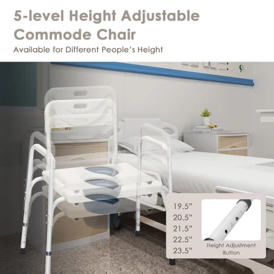 Costway 3-in-1 Bedside Commode Portable Toilet W/ Adjustable Height & Drop-arm 4 Costway 3-in-1 Bedside Commode Portable Toilet W/ Adjustable Height & Drop-arm - Image 4