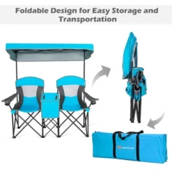 Costway Portable Folding Camping Canopy Chairs W/ Cup Holder Cooler Outdoor Blue -Camping Equipment Series GUEST a1f33691 5c7f 45ac 92e1 2aa135f941a4