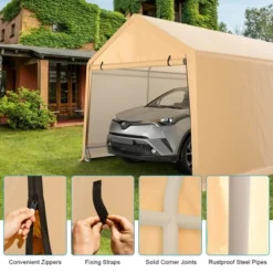 Costway 9x17 Ft Heavy Duty Carport Canopy PE Car Tent Steel Outdoor Garage Shelter -Camping Equipment Series GUEST a2fa2c24 acb5 44ab 813d 8b548afb6db1