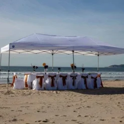 Z-Shade 20 X 10 Foot Everest Instant Canopy Camping Outdoor Patio Shelter With Reliable Stakes, Steel Frame, And Rolling Bag, White