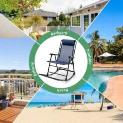 Costway Folding Zero Gravity Rocking Chair Rocker Porch Outdoor Patio Headrest Blue -Camping Equipment Series GUEST a668602d 8627 43f6 9dc2 247616efe7c8 1