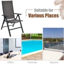 Tangkula 2 Pack Folding Dining Chairs Adjustable Reclining Back Chairs Suitable For Outdoor & Indoor Gray -Camping Equipment Series GUEST a955391d 9064 4e10 91a6 f62804127433