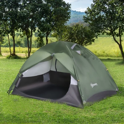 Outsunny 2 Person Camping Tent Backpacking Tent With Water-Fighting Polyester Rain Cover, 4 Mesh Windows For Air, & Carry Bag 1 Outsunny 2 Person Camping Tent Backpacking Tent With Water-Fighting Polyester Rain Cover, 4 Mesh Windows For Air, & Carry Bag