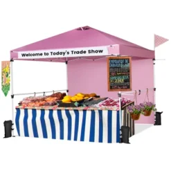 Costway 10'x10'Commercial Pop-up Canopy Tent Sidewall Folding Market Patio White/Pink -Camping Equipment Series GUEST a9ea8b7c ed47 424b b485 aad2fa6cf5e5