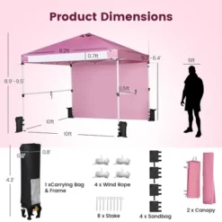 Costway 10'x10'Commercial Pop-up Canopy Tent Sidewall Folding Market Patio White/Pink -Camping Equipment Series GUEST aae5e1a8 458f 4d5f 9ab4 33a3ef348c23