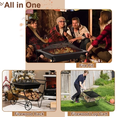 Costway Outdoor Wood Burning Fire Pit Steel Patio Stove W/ Log Storage Rack & Wheels 5 Costway Outdoor Wood Burning Fire Pit Steel Patio Stove W/ Log Storage Rack & Wheels - Image 5