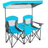 Costway Portable Folding Camping Canopy Chairs W/ Cup Holder Cooler Outdoor Blue