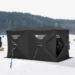 Outsunny 8 Person Ice Fishing Shelter, Waterproof Oxford Fabric Portable Pop-up Ice Tent With 4 Doors For Outdoor Fishing