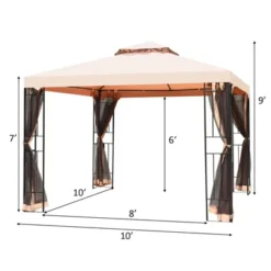 Tangkula 10'x10'Outdoor Canopy Gazebo Art Steel Frame 2-Tiers Party Patio Large Canopy Gazebo W/Netting&Side Walls -Camping Equipment Series GUEST bfd53934 2df9 449e 990d 36ea9d6d4bd1