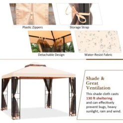 Tangkula 10'x10'Outdoor Canopy Gazebo Art Steel Frame 2-Tiers Party Patio Large Canopy Gazebo W/Netting&Side Walls -Camping Equipment Series GUEST c11176f7 bd87 4d50 af1f 0d1cb7e549e3